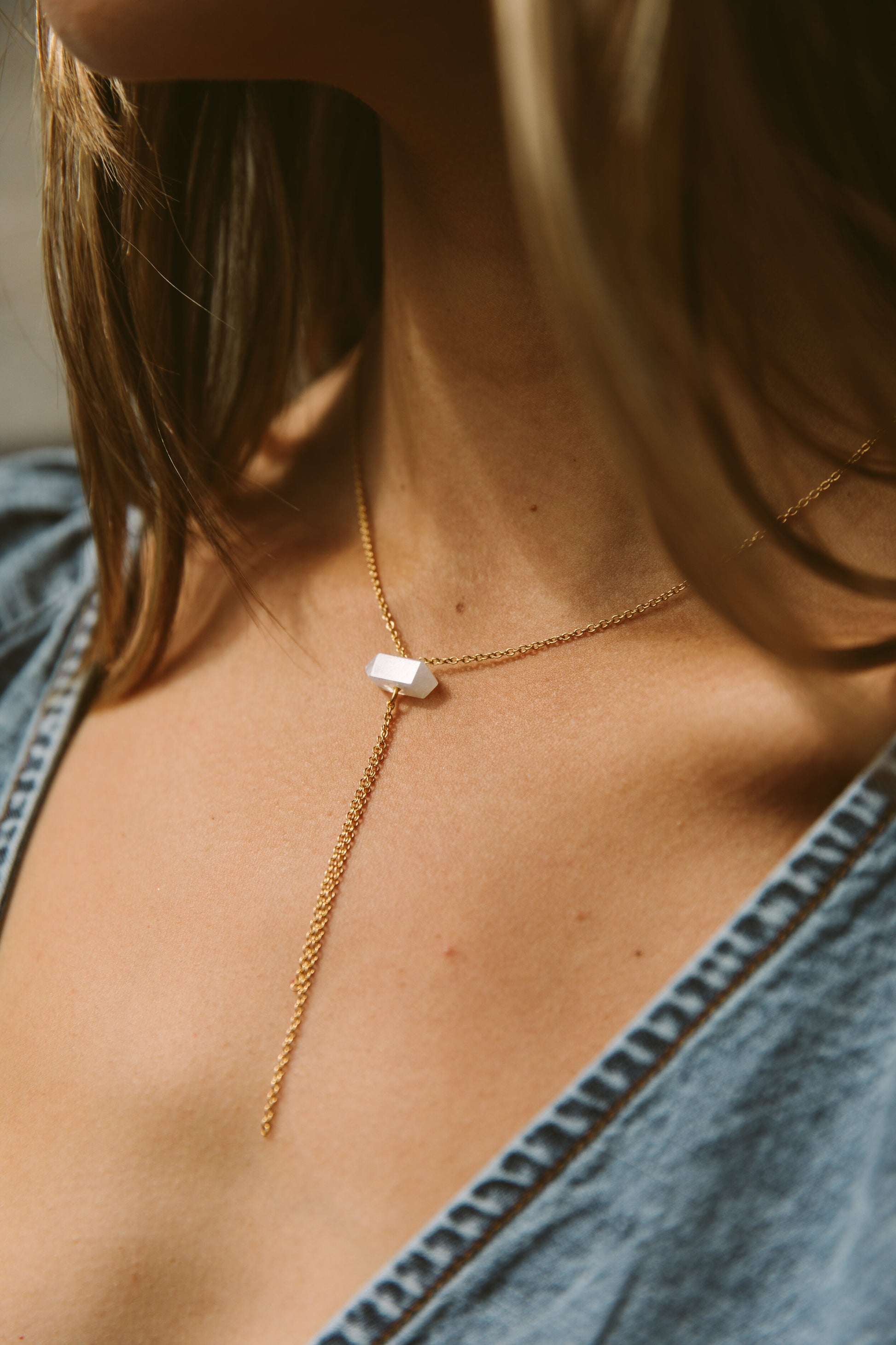 MOONSTONE MINI PRISM DROP NECKLACE